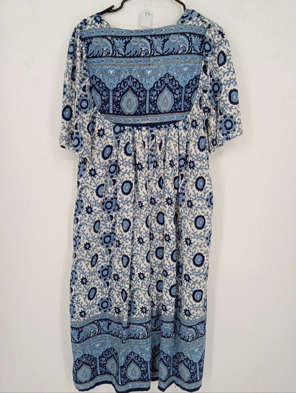 The Vermont Country Store Blue Paisley V-Neck Midi Dress Cottagecore Loungewear - Picture 2 of 6